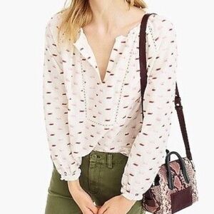 J.Crew Point Sur Cream Ivory Beige Gold Metallic Clip Dot Arrow Popover Top